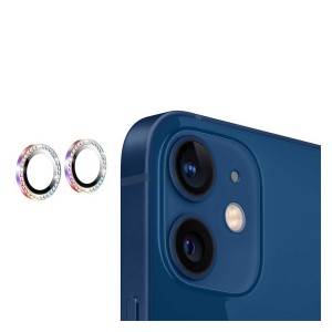 Nettech Apple iPhone 12 Uyumlu Diamond Taşlı Model Kamera Cam Koruyucu (Mor) NT-94606