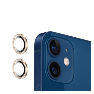 Nettech Apple iPhone 12 Uyumlu Diamond Taşlı Model Kamera Cam Koruyucu (Gold) NT-94607