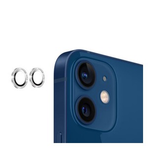Nettech Apple iPhone 12 Uyumlu Diamond Taşlı Model Kamera Cam Koruyucu (Gri) NT-94608