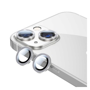Nettech Apple iPhone 13 Uyumlu Diamond Taşlı Model Kamera Cam Koruyucu (Gri) NT-94604