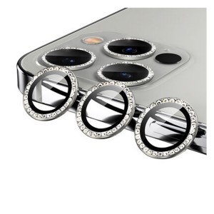 Nettech Apple iPhone 11 Pro Max Uyumlu Diamond Taşlı Model Kamera Cam Koruyucu (Gri) NT-94617