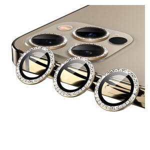 Nettech Apple iPhone 13 Pro Uyumlu Diamond Taşlı Model Kamera Cam Koruyucu (Gold) NT-94615