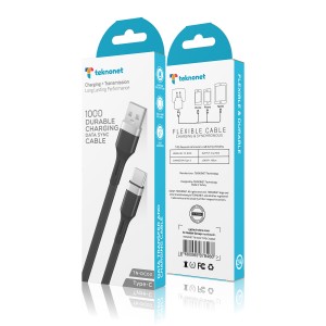 Teknonet TN-DC03 Plastik 100 Cm Type-C Şarj ve Data Kablosu (Siyah) NT-92569