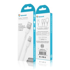 Teknonet TN-DC06 Plastik 100 Cm Lightning Şarj ve Data Kablosu (Beyaz) NT-92572