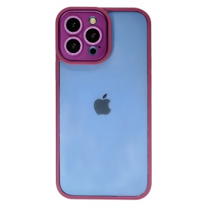 Nettech Apple iPhone 13 Pro Max Uyumlu Taşlı Metal Çerçeve Lens Koruyuculu Arka Koruma Kılıf (Mürdüm) NT-95618