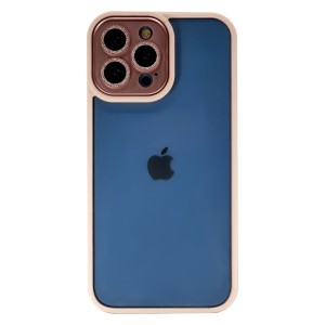 Nettech Apple iPhone 13 Pro Uyumlu Taşlı Metal Çerçeve Lens Koruyuculu Arka Koruma Kılıf (Pembe) NT-95611