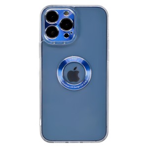 Nettech Apple iPhone 13 Pro Max Uyumlu Metal Halka Logo Delikli Arka Koruma Kılıf (Mavi) NT-95519