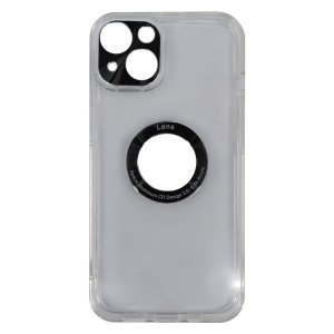 Nettech Apple iPhone 13 Uyumlu Metal Halka Logo Delikli Arka Koruma Kılıf (Siyah) NT-95509