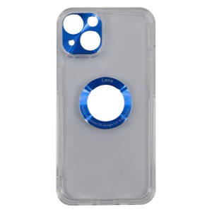 Nettech Apple iPhone 13 Uyumlu Metal Halka Logo Delikli Arka Koruma Kılıf (Mavi) NT-95510