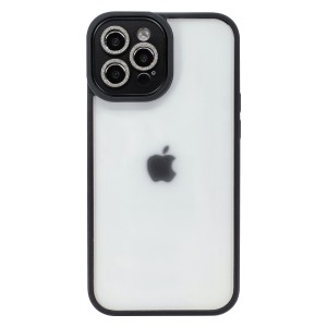 Nettech Apple iPhone 12 Pro Max Uyumlu Taşlı Metal Çerçeve Lens Koruyuculu Arka Koruma Kılıf (Siyah) NT-95599