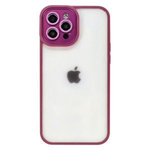 Nettech Apple iPhone 12 Pro Max Uyumlu Taşlı Metal Çerçeve Lens Koruyuculu Arka Koruma Kılıf (Mürdüm) NT-95603