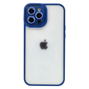 Nettech Apple iPhone 12 Pro Max Uyumlu Taşlı Metal Çerçeve Lens Koruyuculu Arka Koruma Kılıf (Lacivert) NT-95600