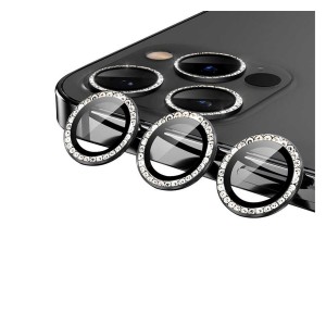Nettech Apple iPhone 11 Pro Max Uyumlu Diamond Taşlı Model Kamera Cam Koruyucu (Siyah) NT-95754