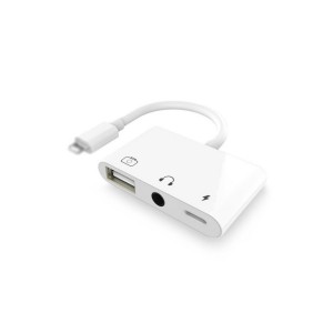 Nettech JH-0513 USB + Lightning + 3.5 Jack To Lightning Dönüştürücü (Beyaz) NT-96486