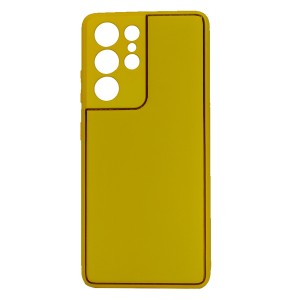 Nettech Samsung Galaxy S21 Ultra Uyumlu Coco Leather Seri Arka Koruma Kılıf (Sarı) NT-93511