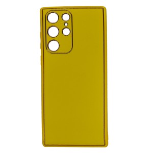 Nettech Samsung Galaxy S22 Ultra Uyumlu Coco Leather Seri Arka Koruma Kılıf (Sarı) NT-93529