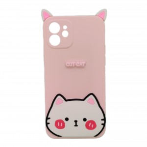 Nettech Apple iPhone 12 Uyumlu Cartoon Case Seri Arka Koruma Kılıf (Pembe) NT-95120