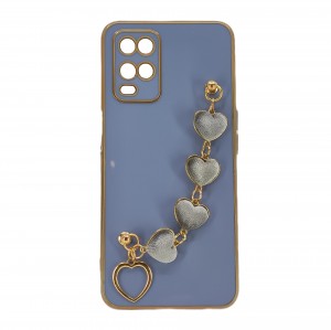Nettech Oppo A54 Uyumlu Lüx Kalp Zincir Arka Koruma Kılıf (Lila) NT-94852