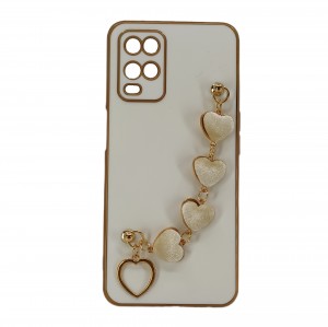 Nettech Oppo A54 Uyumlu Lüx Kalp Zincir Arka Koruma Kılıf (Beyaz) NT-94850