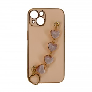 Nettech Apple iPhone 13 Uyumlu Lüx Kalp Zincir Arka Koruma Kılıf (Rose Gold) NT-94817