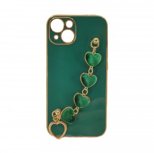 Nettech Apple iPhone 13 Uyumlu Lüx Kalp Zincir Arka Koruma Kılıf (Yeşil) NT-94816