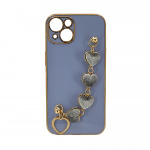 Nettech Apple iPhone 13 Uyumlu Lüx Kalp Zincir Arka Koruma Kılıf (Lila) NT-94814