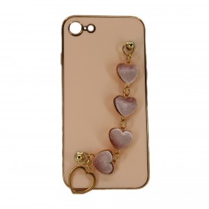 Nettech Apple iPhone 8 Uyumlu Lüx Kalp Zincir Arka Koruma Kılıf (Rose Gold) NT-94803
