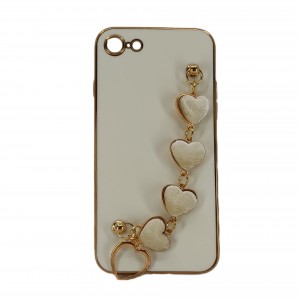 Nettech Apple iPhone 8 Uyumlu Lüx Kalp Zincir Arka Koruma Kılıf (Beyaz) NT-94801