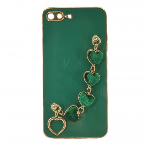 Nettech Apple iPhone 8 Plus Uyumlu Lüx Kalp Zincir Arka Koruma Kılıf (Yeşil) NT-94798