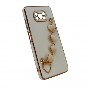 Nettech Xiaomi Poco X3 NFC Uyumlu Lüx Kalp Zincir Arka Koruma Kılıf (Beyaz) NT-94832