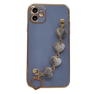 Nettech Apple iPhone 11 Uyumlu Lüx Kalp Zincir Arka Koruma Kılıf (Lila) NT-94784