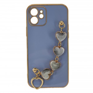 Nettech Apple iPhone 12 Uyumlu Lüx Kalp Zincir Arka Koruma Kılıf (Lila) NT-94813