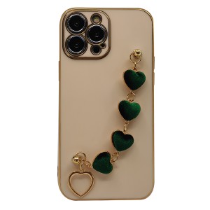 Nettech Apple iPhone 13 Pro Max Uyumlu Lüx Kalp Zincir Arka Koruma Kılıf (Rose Gold) NT-94825