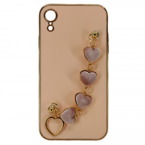 Nettech Apple iPhone XR Uyumlu Lüx Kalp Zincir Arka Koruma Kılıf (Rose Gold) NT-94791