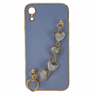 Nettech Apple iPhone XR Uyumlu Lüx Kalp Zincir Arka Koruma Kılıf (Lila) NT-94788