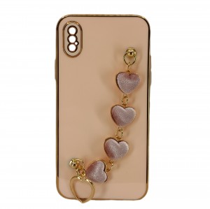 Nettech Apple iPhone X Uyumlu Lüx Kalp Zincir Arka Koruma Kılıf (Rose Gold) NT-94795