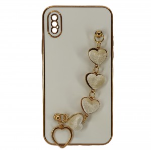 Nettech Apple iPhone X Uyumlu Lüx Kalp Zincir Arka Koruma Kılıf (Beyaz) NT-94793