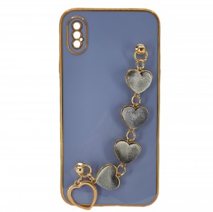 Nettech Apple iPhone X Uyumlu Lüx Kalp Zincir Arka Koruma Kılıf (Lila) NT-94792