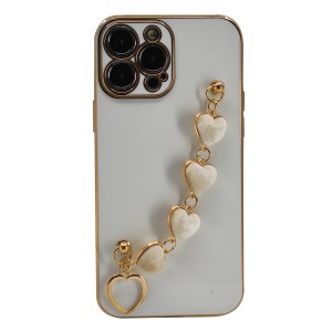 Nettech Apple iPhone 13 Pro Max Uyumlu Lüx Kalp Zincir Arka Koruma Kılıf (Beyaz) NT-94823