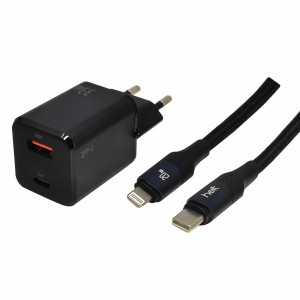 Helt HT-HCH03 33W GaN PD+QC 3600 mAh Type-C+Lightning Kablo + Şarj Aleti (Siyah) NT-94929