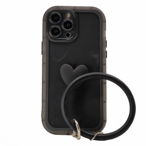 Nettech Apple iPhone 13 Pro Max Uyumlu Halka Bilekli Şeffaf Seri Arka Koruma Kılıf (Siyah) NT-97231