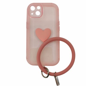 Nettech Apple iPhone 13 Uyumlu Halka Bilekli Şeffaf Seri Arka Koruma Kılıf (Pembe) NT-97224