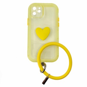 Nettech Apple iPhone 12 Uyumlu Halka Bilekli Şeffaf Seri Arka Koruma Kılıf (Sarı) NT-97205
