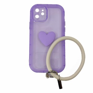 Nettech Apple iPhone 12 Uyumlu Halka Bilekli Şeffaf Seri Arka Koruma Kılıf (Mor) NT-97203