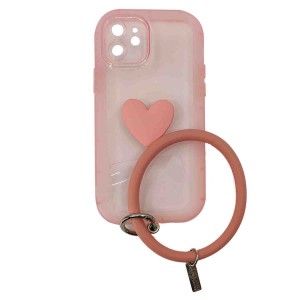 Nettech Apple iPhone 12 Uyumlu Halka Bilekli Şeffaf Seri Arka Koruma Kılıf (Pembe) NT-97201