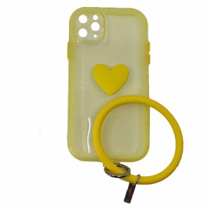 Nettech Apple iPhone 11 Pro Max Uyumlu Halka Bilekli Şeffaf Seri Arka Koruma Kılıf (Sarı) NT-97196