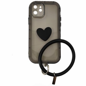 Nettech Apple iPhone 12 Uyumlu Halka Bilekli Şeffaf Seri Arka Koruma Kılıf (Siyah) NT-97202