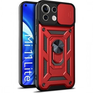 Nettech Xiaomi Mi 11 Lite Uyumlu NT-86256 Kızaklı Panzer Seri Arka Koruma Kılıf (Kırmızı) NT-86256